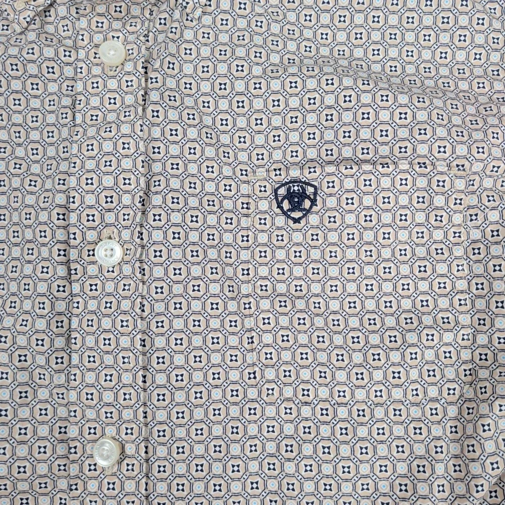 Ariat Boys Earnest Geometric Medallion Button Down Shirt XL 18 Tan Western Rodeo